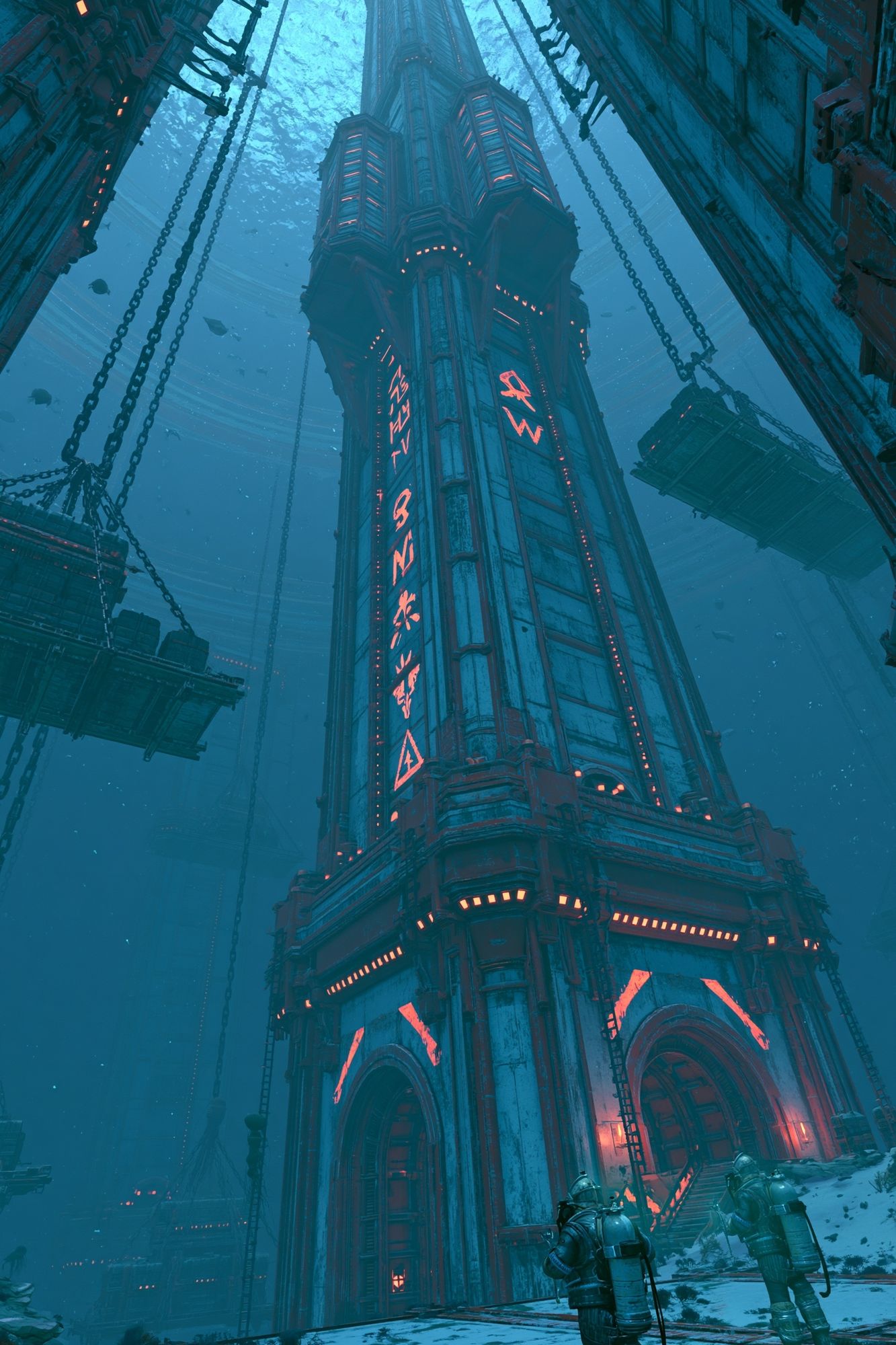 Undersea Sci-Fi Tower Poster. poster — illustration art