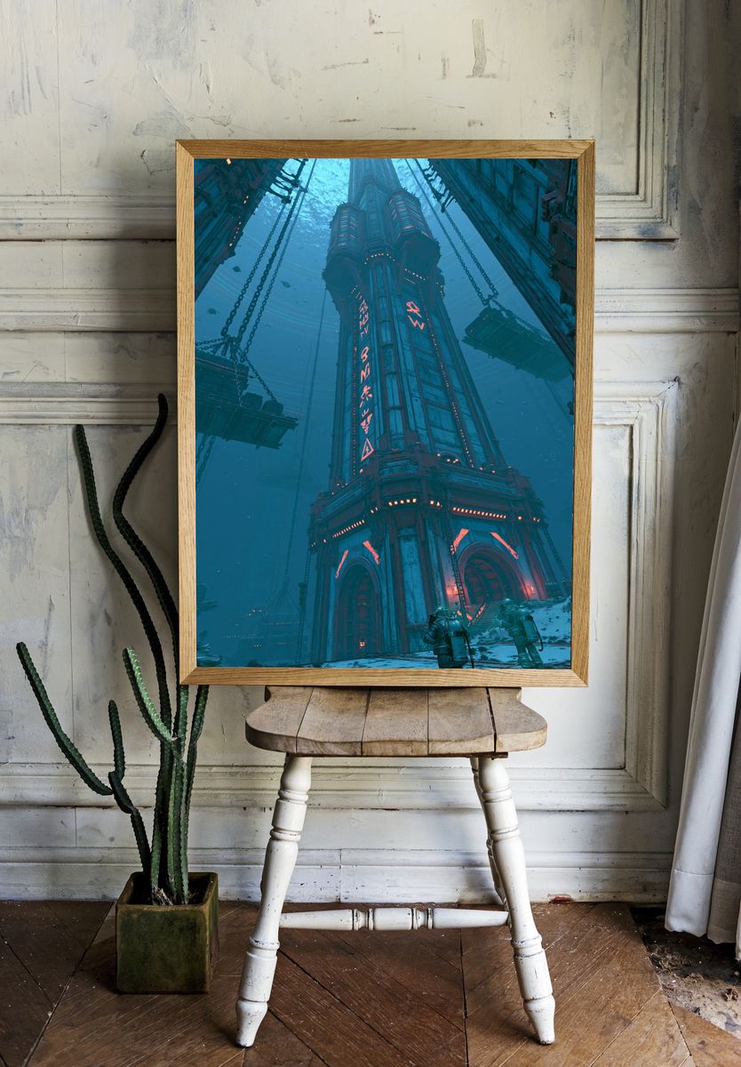 Undersea Sci-Fi Tower Poster. room preview