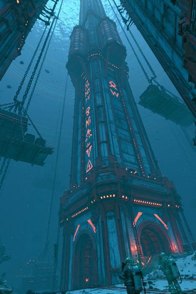 Undersea Sci-Fi Tower Poster. poster print