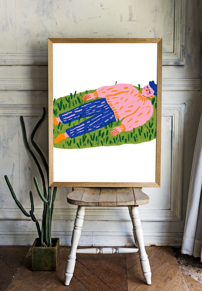 Person on Grass Illustration Poster. — room view 1