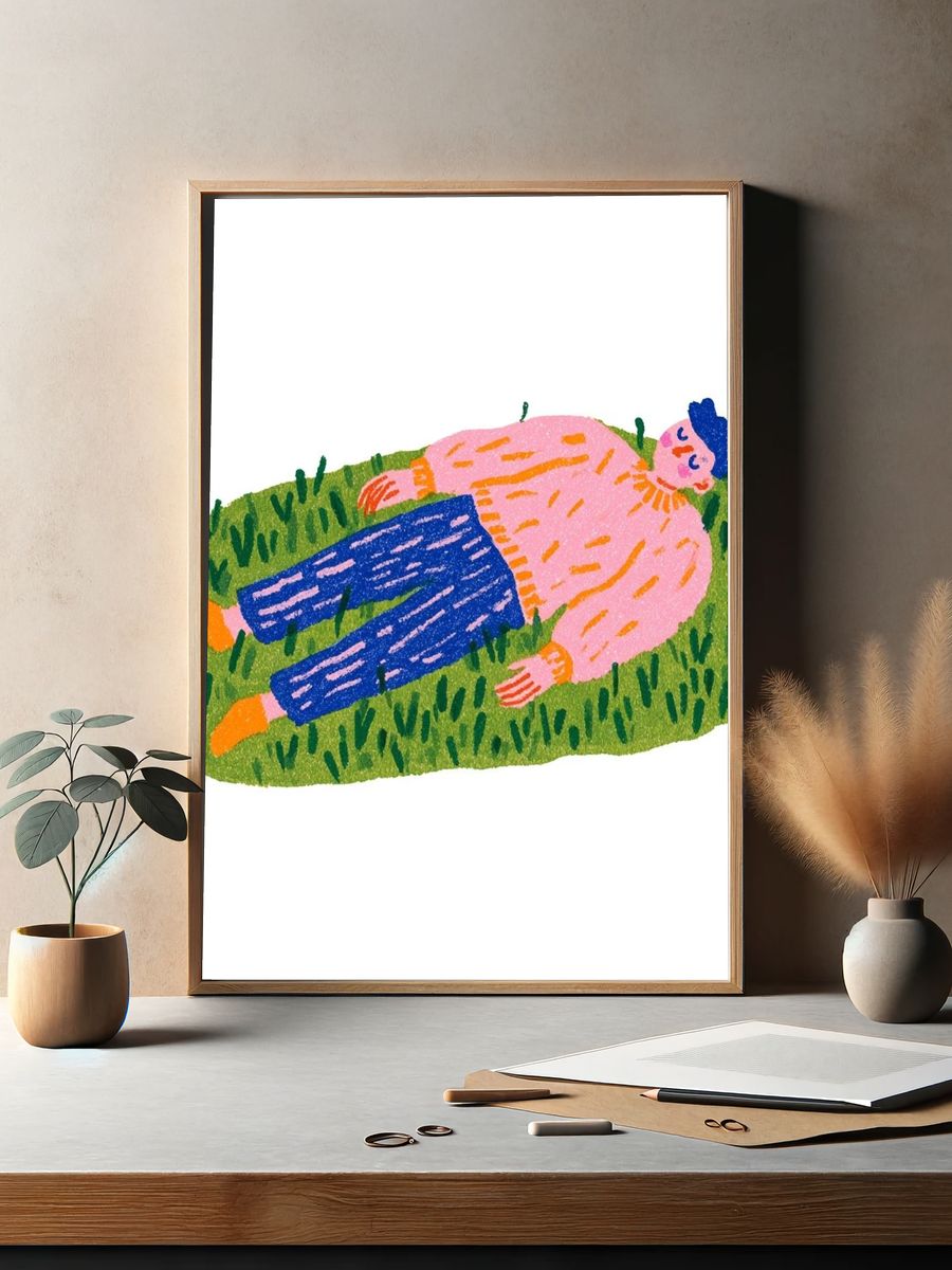 Person on Grass Illustration Poster. — room view 2