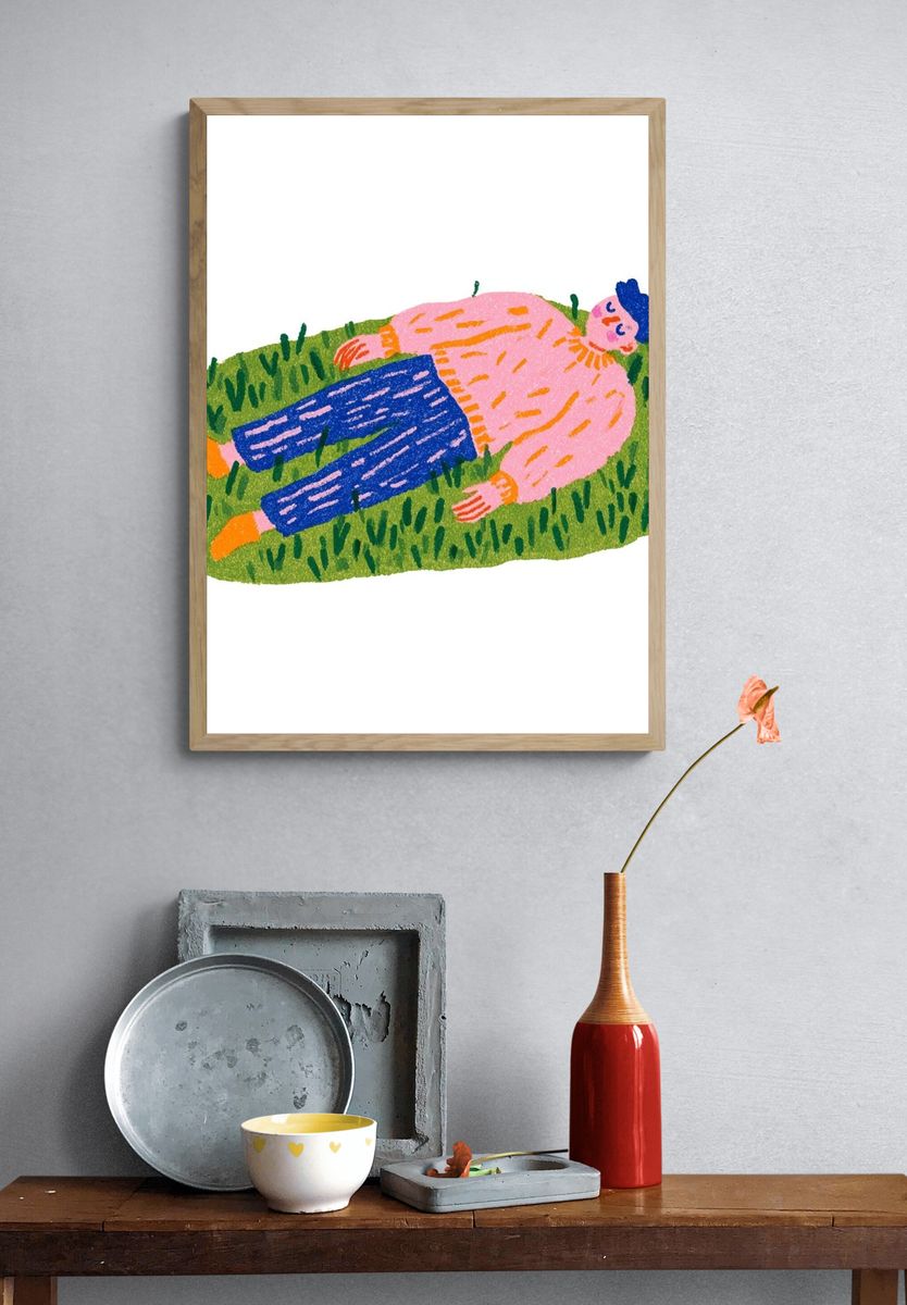 Person on Grass Illustration Poster. — room view 3
