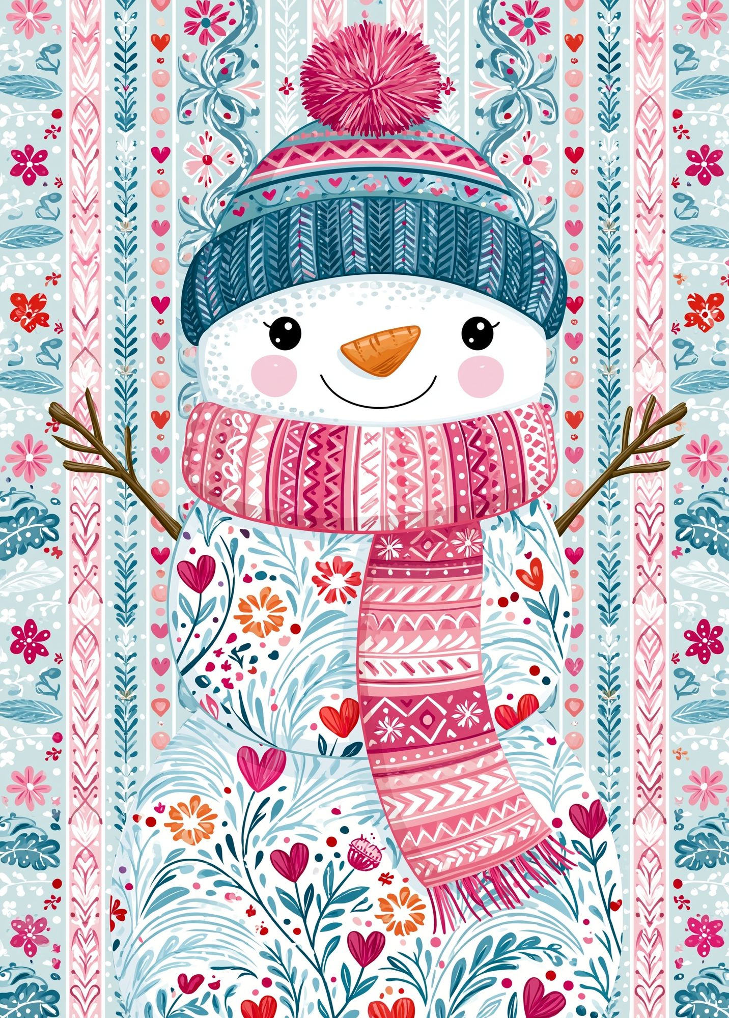 Cute Snowman Winter Illustration Poster. poster detail