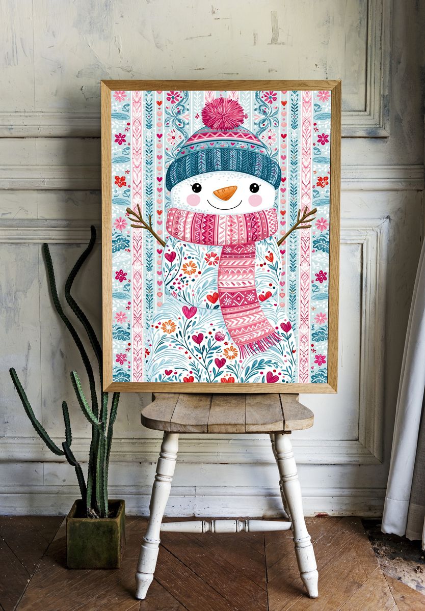 Cute Snowman Winter Illustration Poster. — room view 1