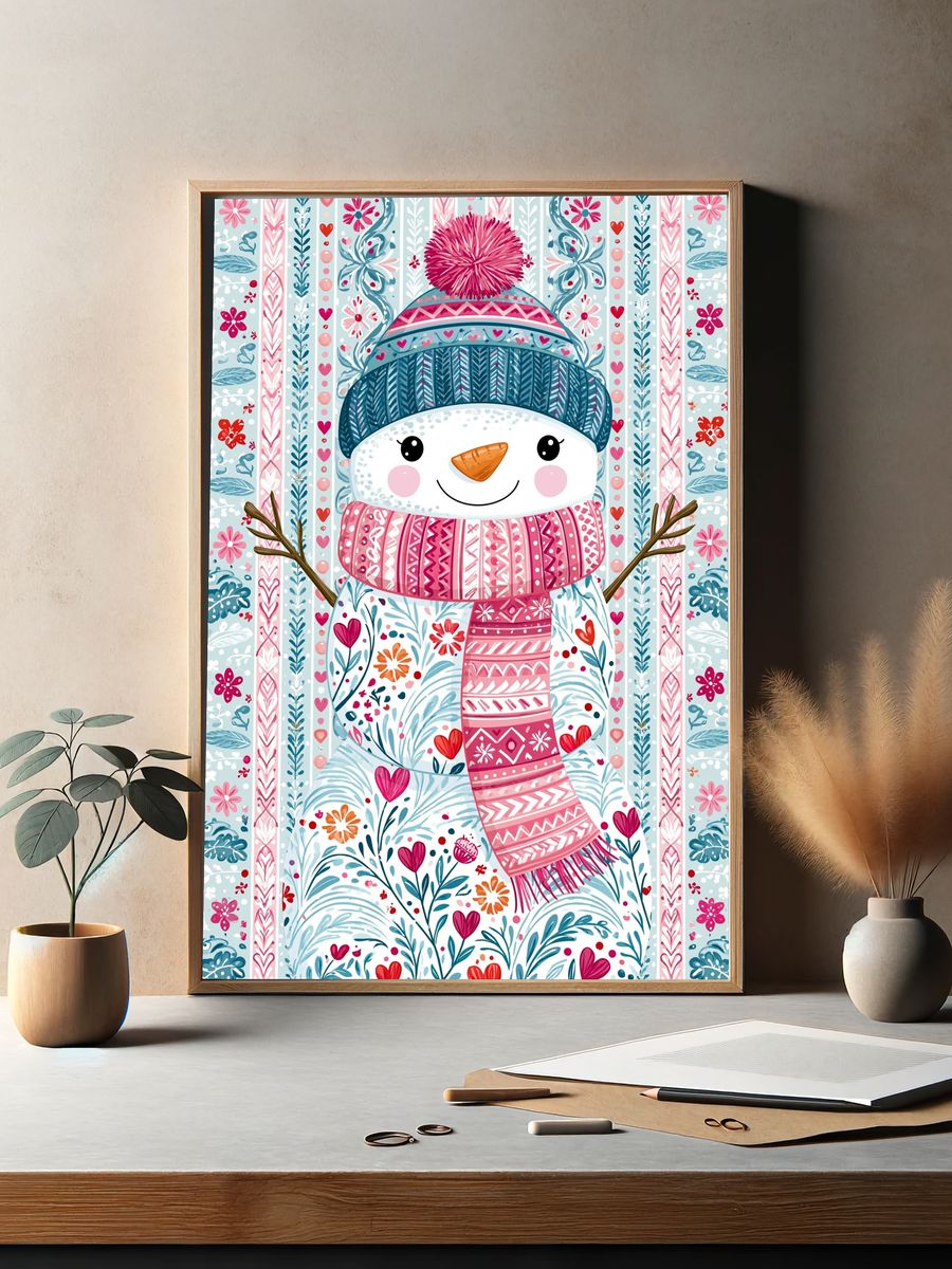 Cute Snowman Winter Illustration Poster. — room view 2
