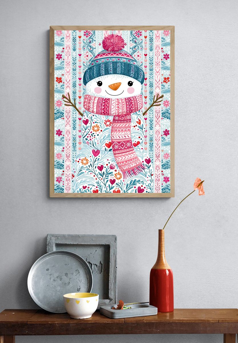 Cute Snowman Winter Illustration Poster. — room view 3
