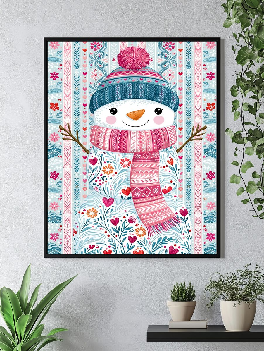 Cute Snowman Winter Illustration Poster. — room view 4