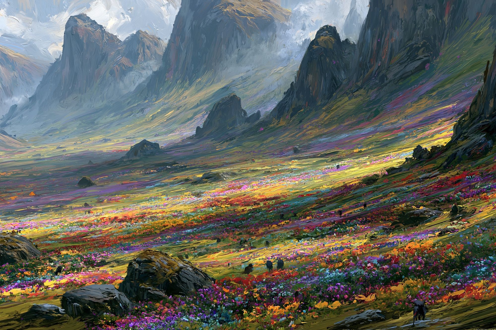 Colorful Mountain Valley Illustration Poster. poster — illustration art