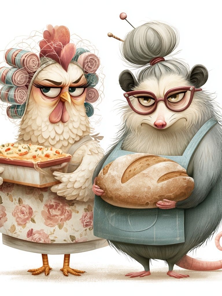 Baker Chick and Possum Illustration Poster. poster detail