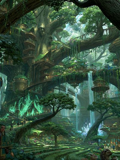 Enchanted Tree City Fantasy Print.