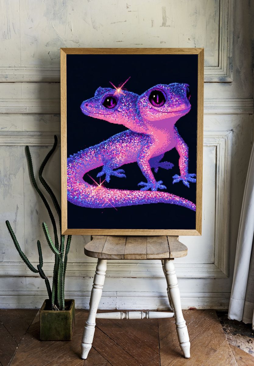 Sparkling Gecko Digital Art Print. room preview