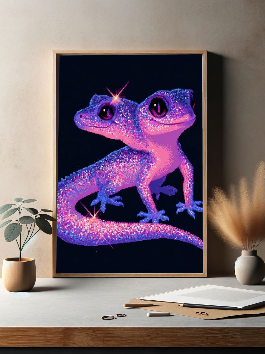 Sparkling Gecko Digital Art Print. — room view 2