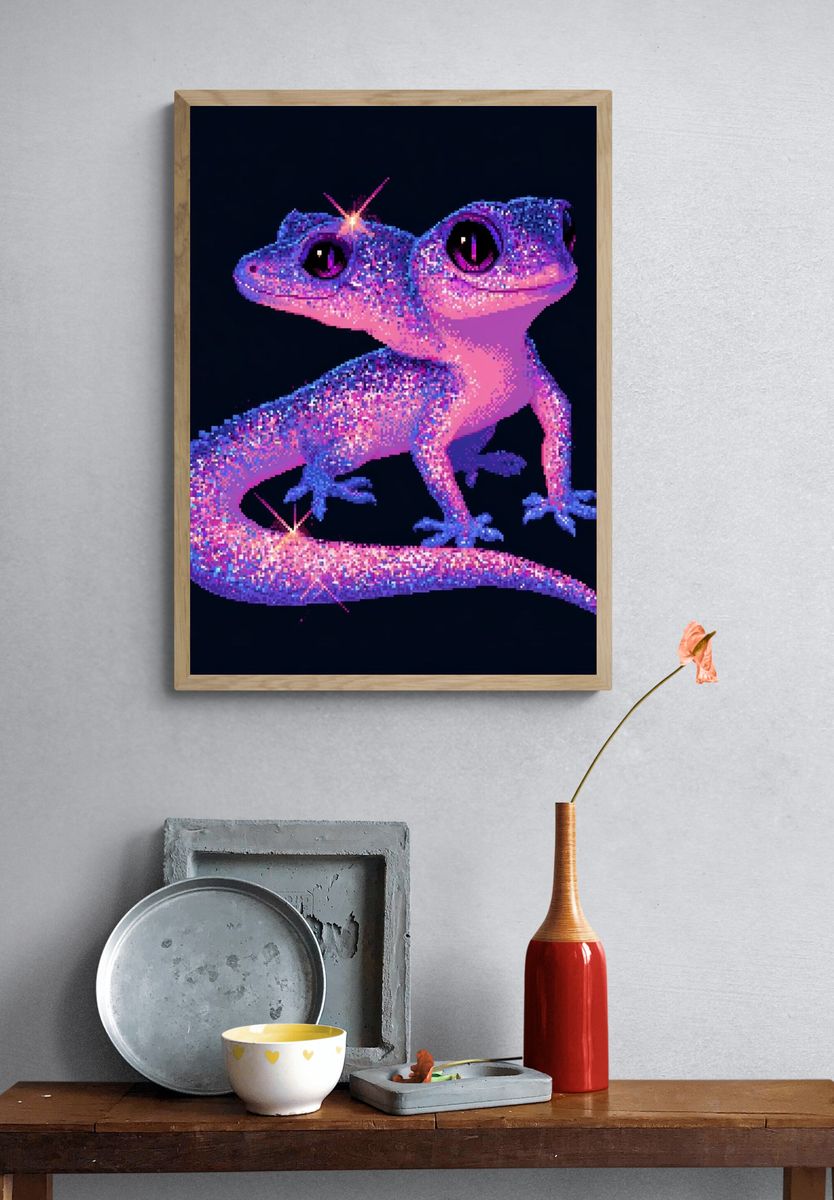 Sparkling Gecko Digital Art Print. — room view 3