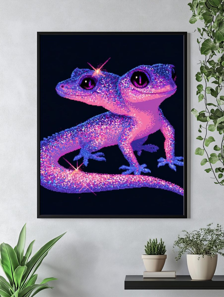 Sparkling Gecko Digital Art Print. — room view 4
