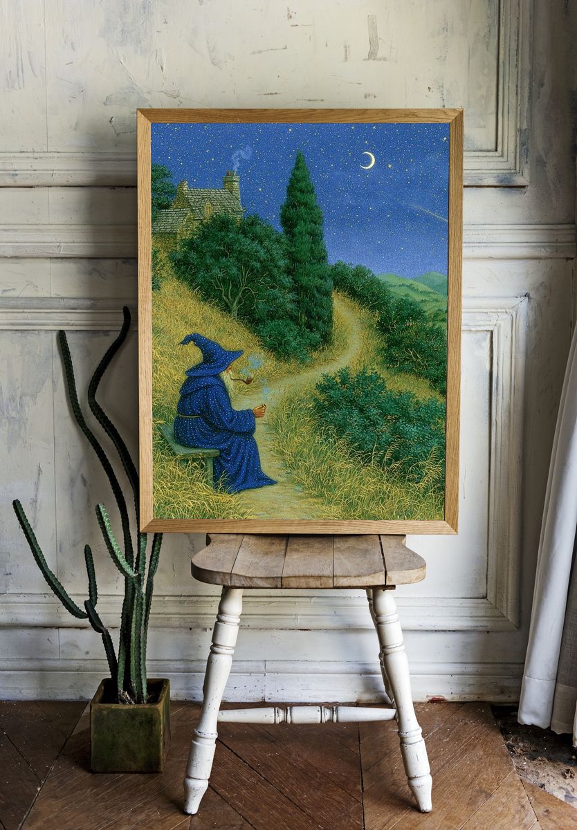 Moonlit Wizard Landscape Print. room preview