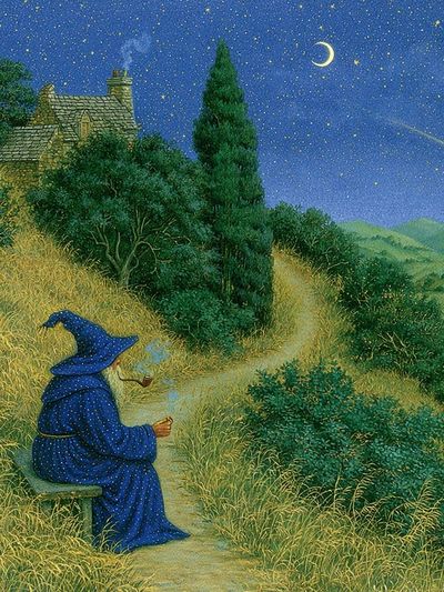 Moonlit Wizard Landscape Print.
