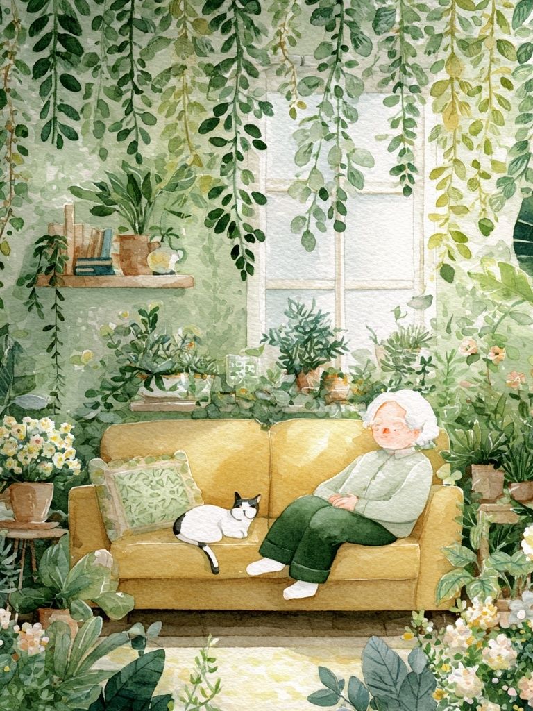 Cozy Greenhouse Reading Nook Illustration Poster. poster — illustration art