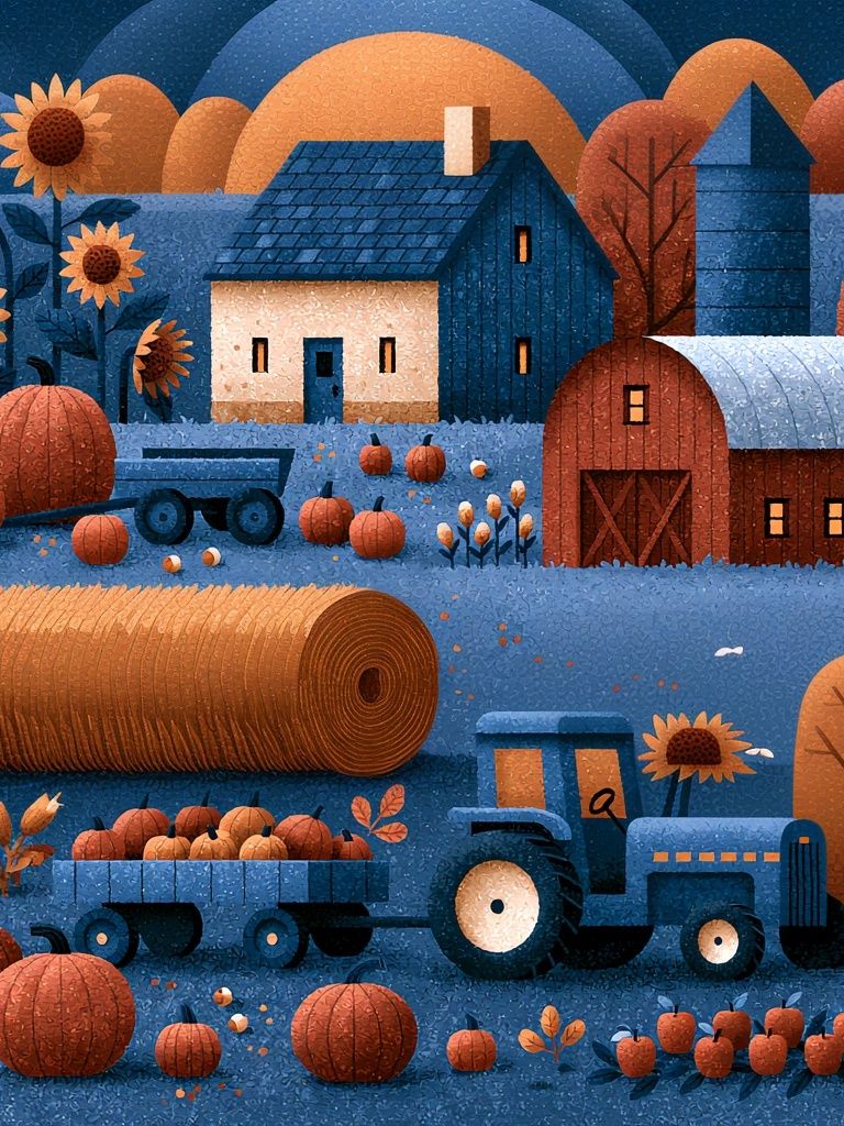 Autumn Farm Landscape Illustration Poster. poster — illustration art