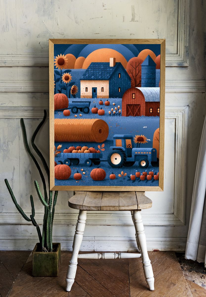 Autumn Farm Landscape Illustration Poster. room preview