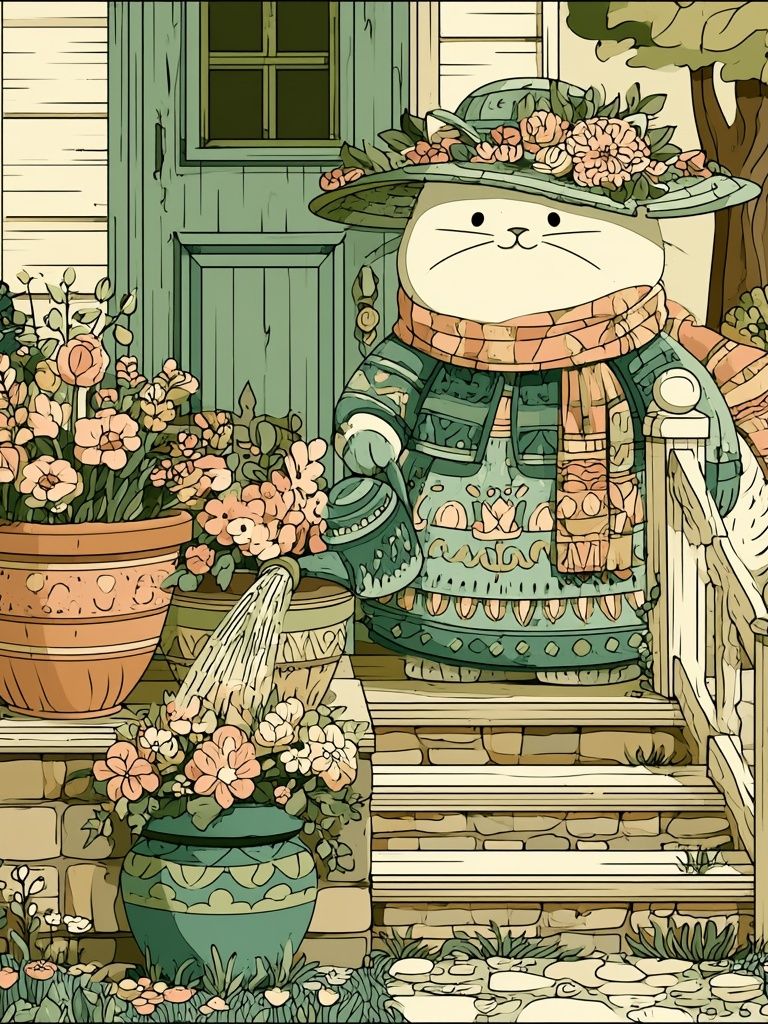 Garden Cat Illustration Poster. poster detail