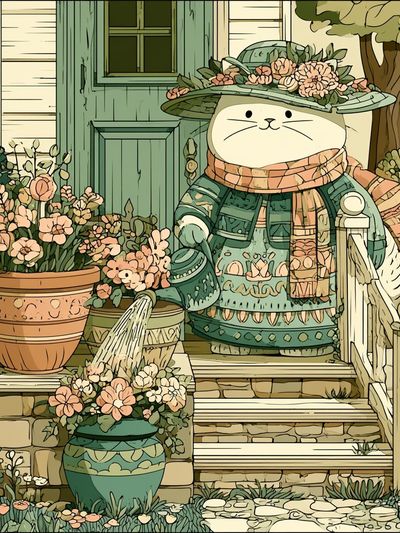 Garden Cat Illustration Poster. poster