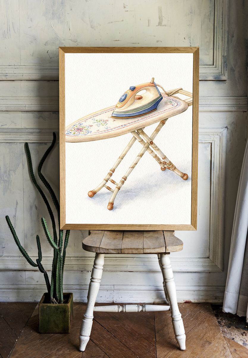 Vintage Ironing Board Watercolor Poster. room preview