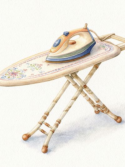 Vintage Ironing Board Watercolor Poster.