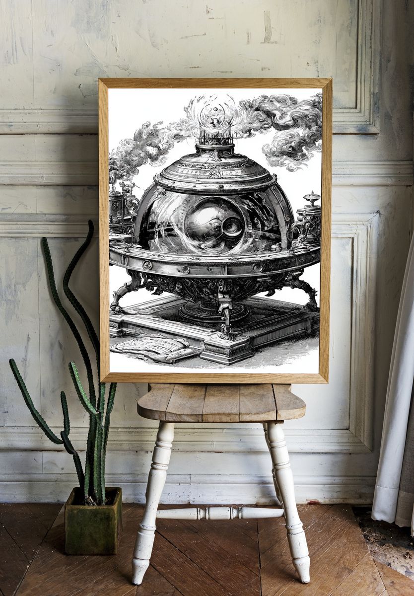 Steampunk Mechanical Orb Print. room preview