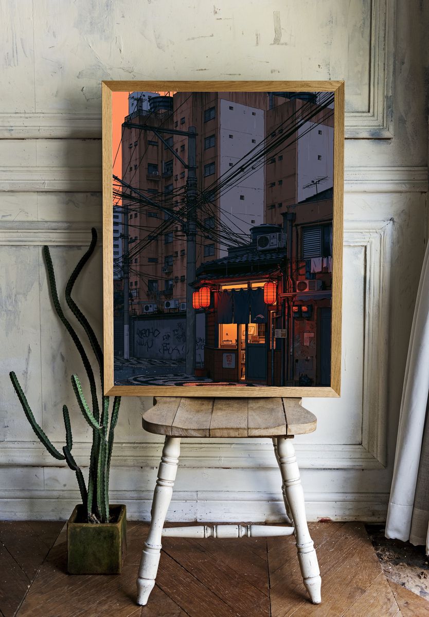 Tokyo Alley at Dusk Illustration Poster. — room view 1