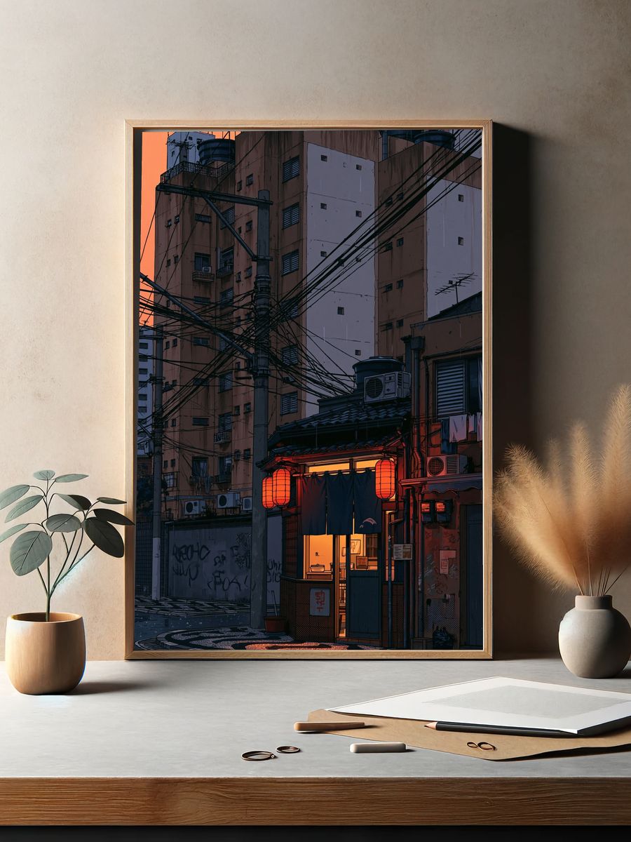 Tokyo Alley at Dusk Illustration Poster. — room view 2