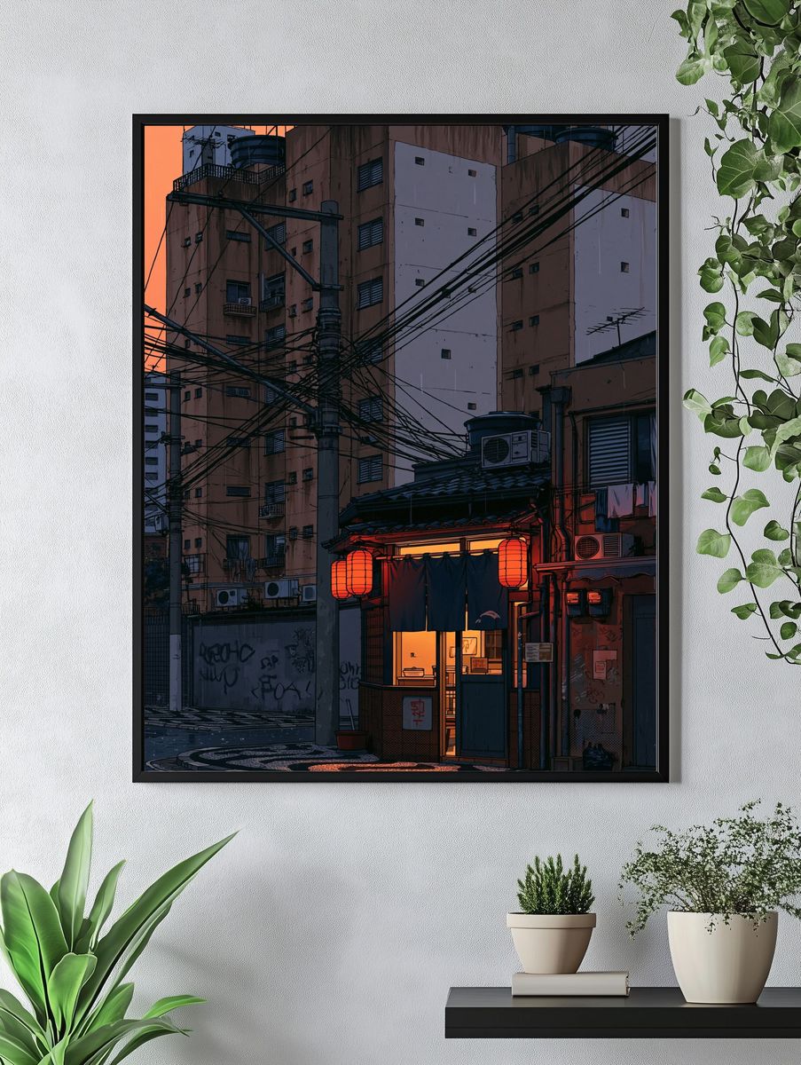Tokyo Alley at Dusk Illustration Poster. — room view 4