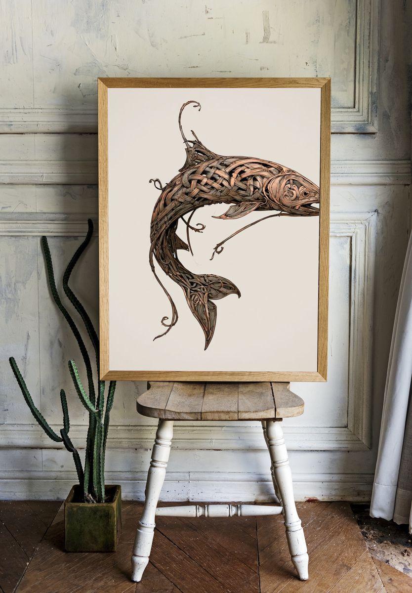 Woven Dolphin Illustration Poster. room preview