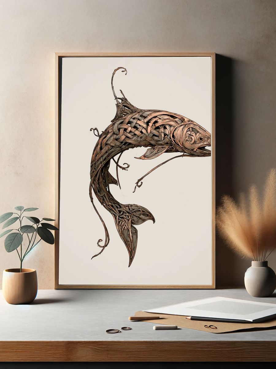 Woven Dolphin Illustration Poster. — room view 2