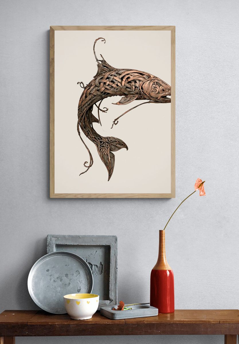 Woven Dolphin Illustration Poster. — room view 3