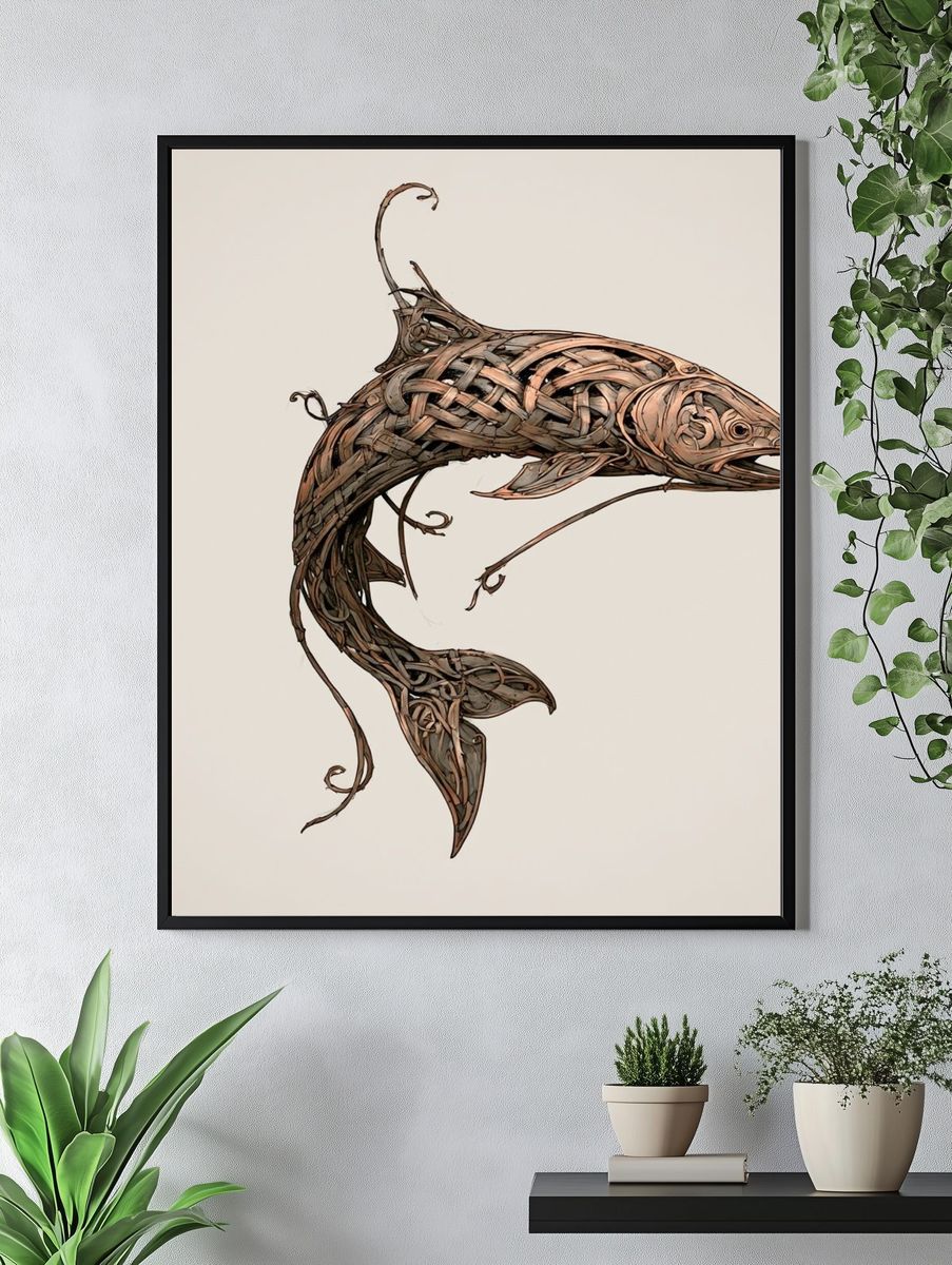 Woven Dolphin Illustration Poster. — room view 4