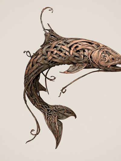Woven Dolphin Illustration Poster.