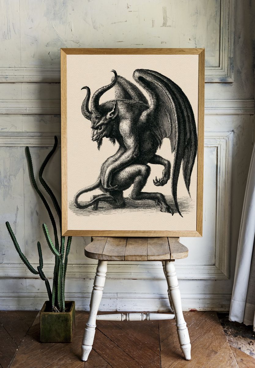 Winged Demon Ink Print. room preview