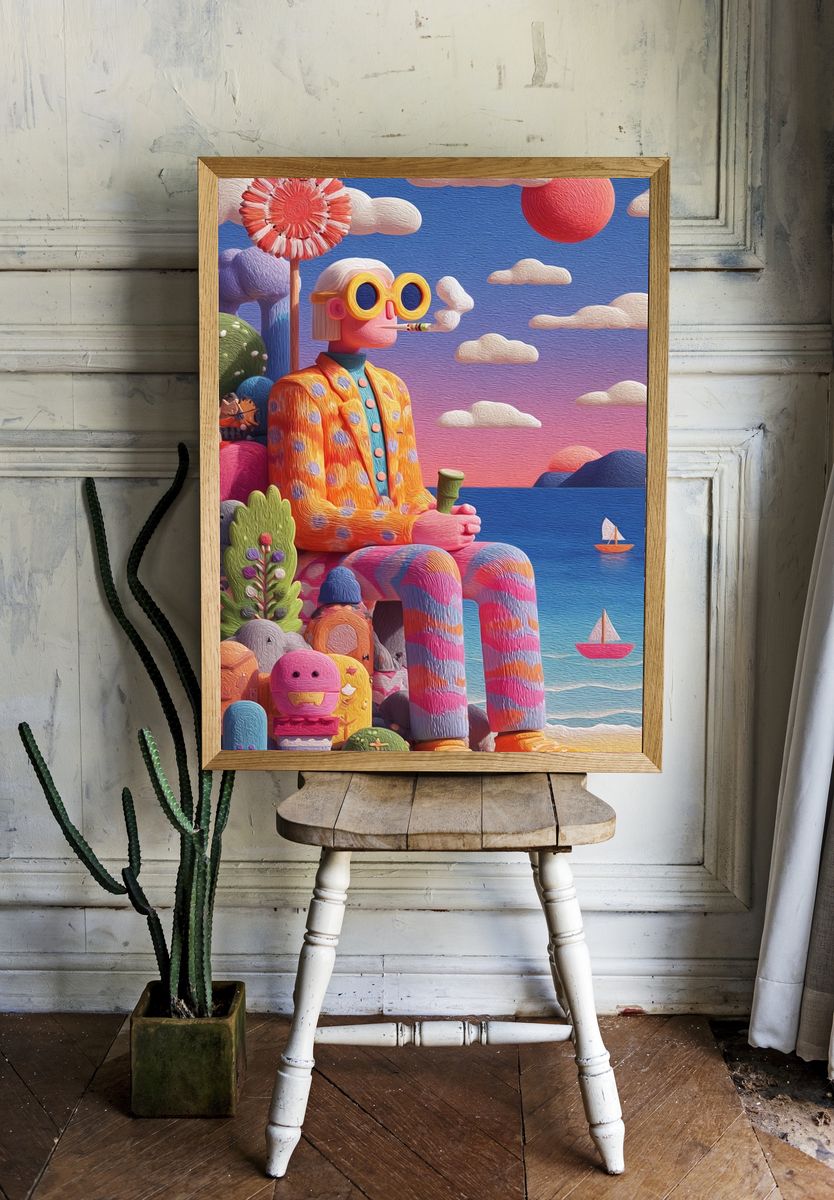 Dreamy Seaside Figure Illustration Poster. room preview