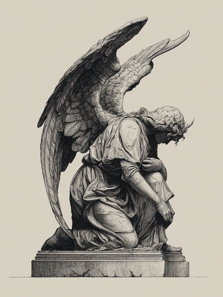 Kneeling Angel Statue Illustration Print. poster detail