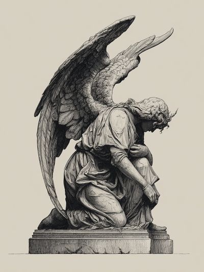 Kneeling Angel Statue Illustration Print. poster print