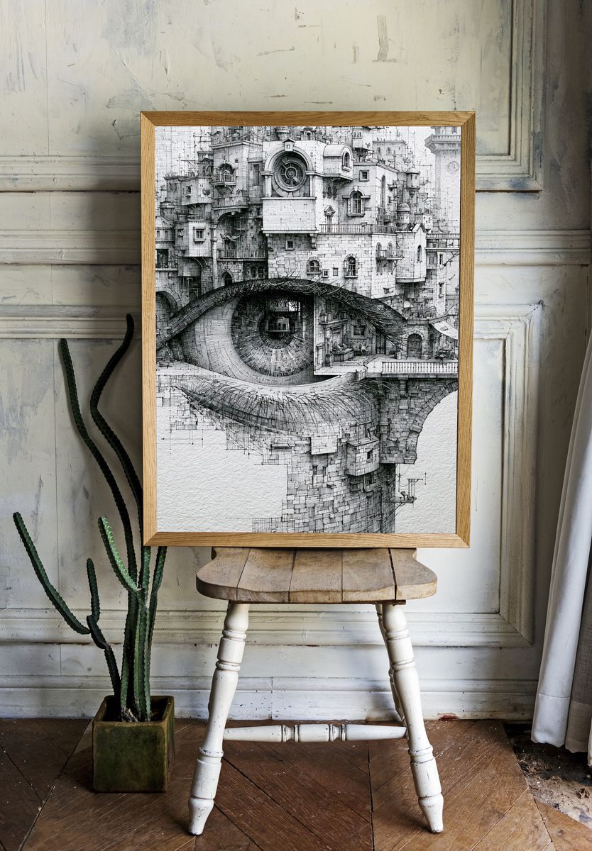 Surreal City Eye Illustration Poster. — room view 1