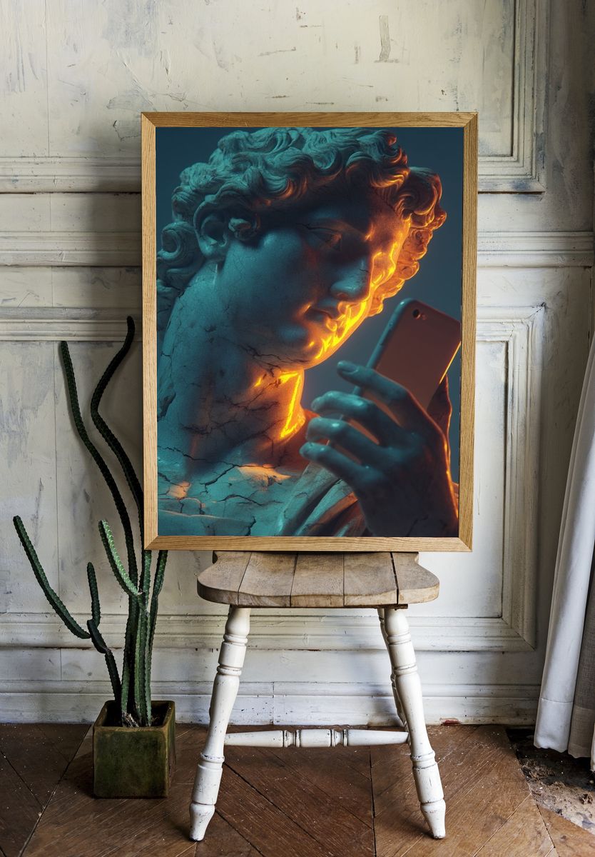 Classical Statue Selfie Illustration Poster. — room view 1