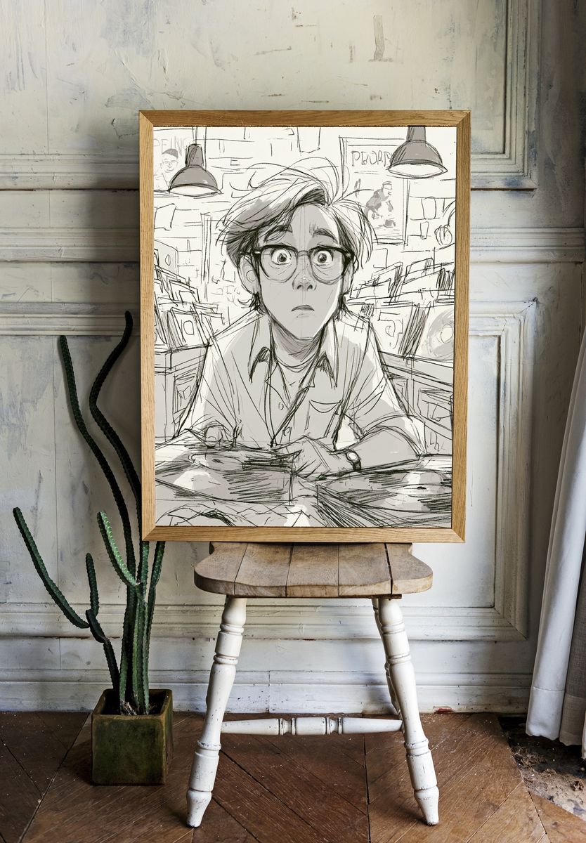 Anxious Record Shop Illustration Poster. — room view 1
