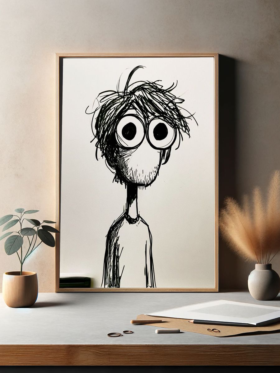 Wide-Eyed Scribble Portrait Poster. — room view 2