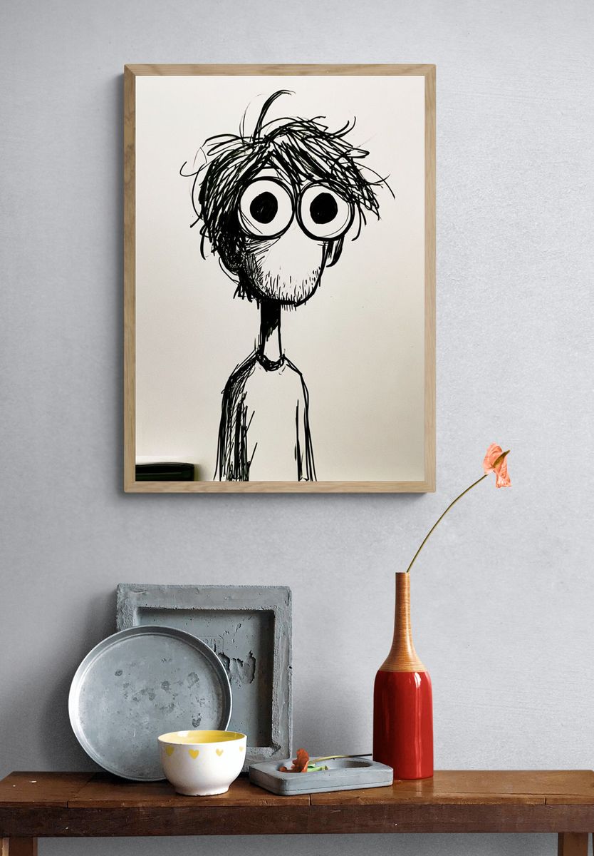 Wide-Eyed Scribble Portrait Poster. — room view 3