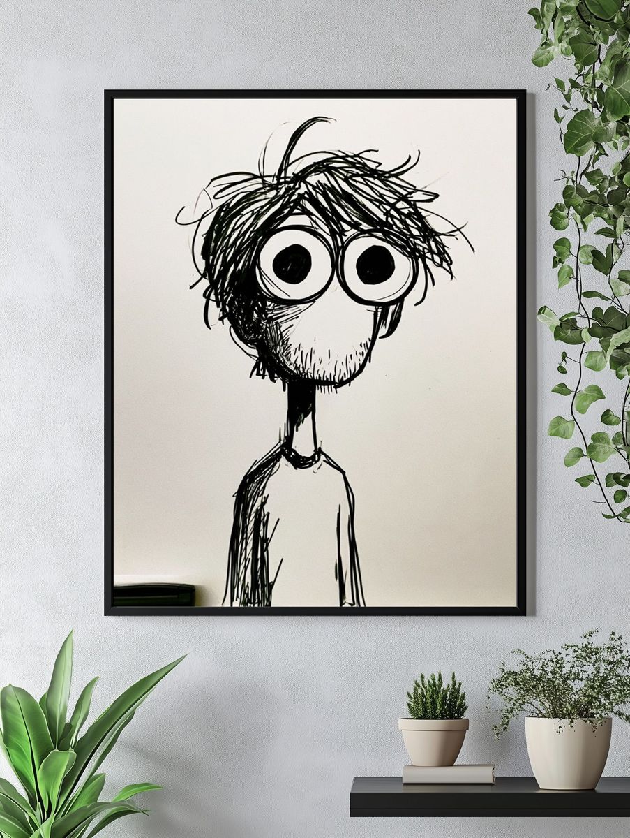 Wide-Eyed Scribble Portrait Poster. — room view 4