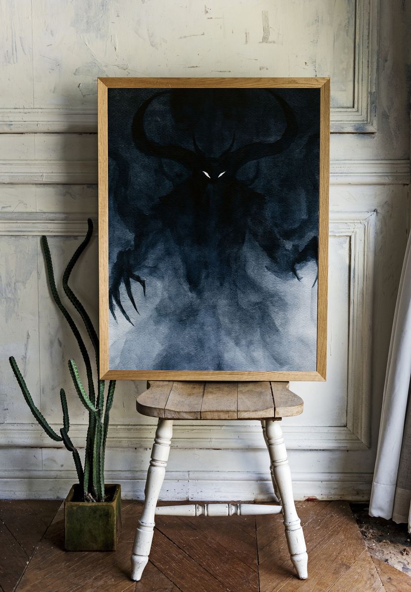 Shadowed Demon Watercolor Print. — room view 1