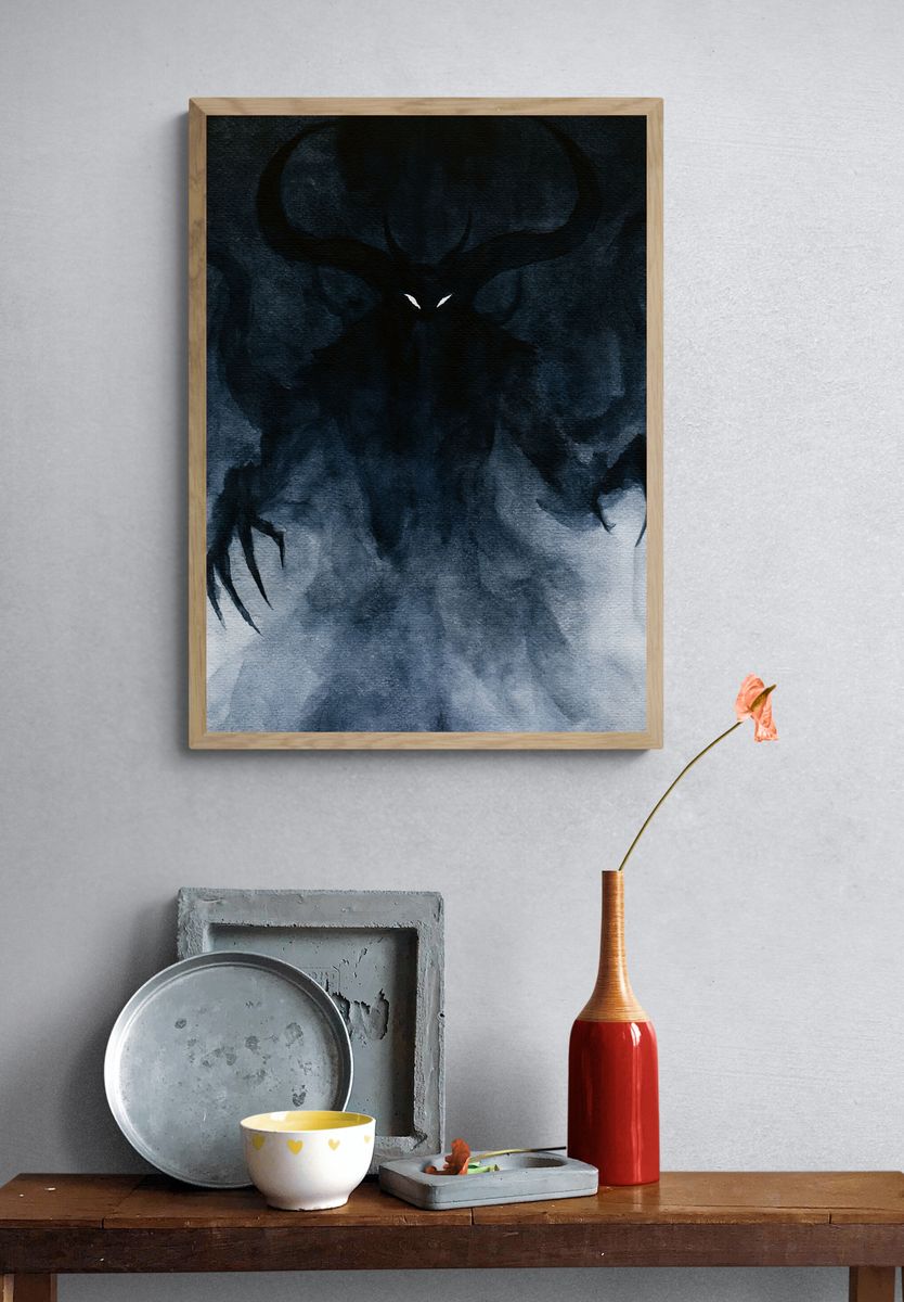 Shadowed Demon Watercolor Print. — room view 3