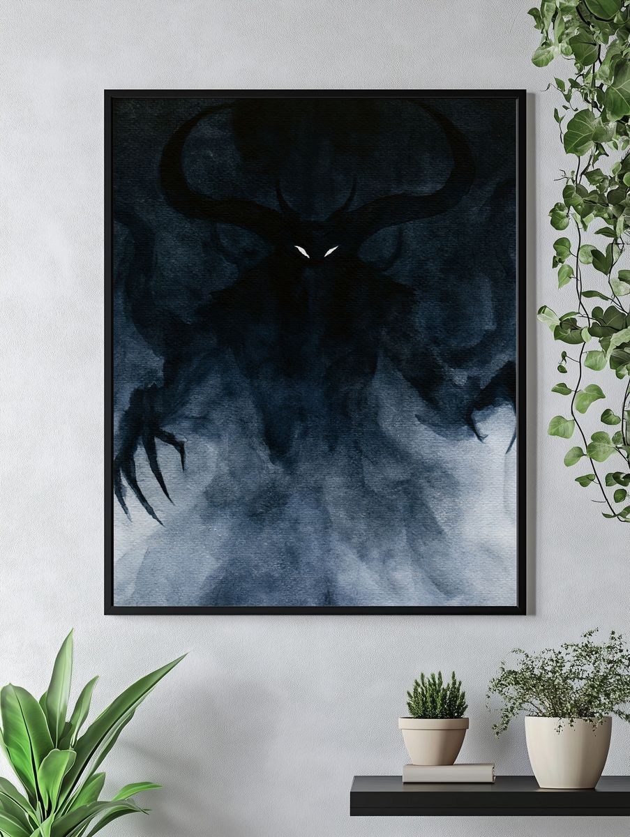 Shadowed Demon Watercolor Print. — room view 4