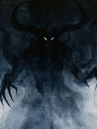 Shadowed Demon Watercolor Print. poster print